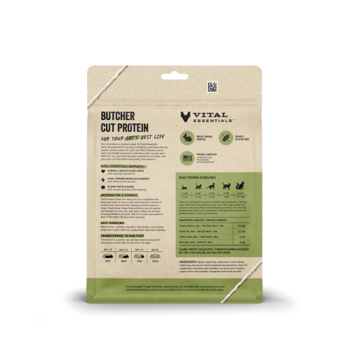 Vital Essentials 12oz [[ 兔粒 ]] Freeze-Dried Raw RABBIT Entree Mini NIBS 凍乾迷你肉粒貓主糧 兔肉粒 {原裝行貨} 690091 (EXP: 2月/2028)